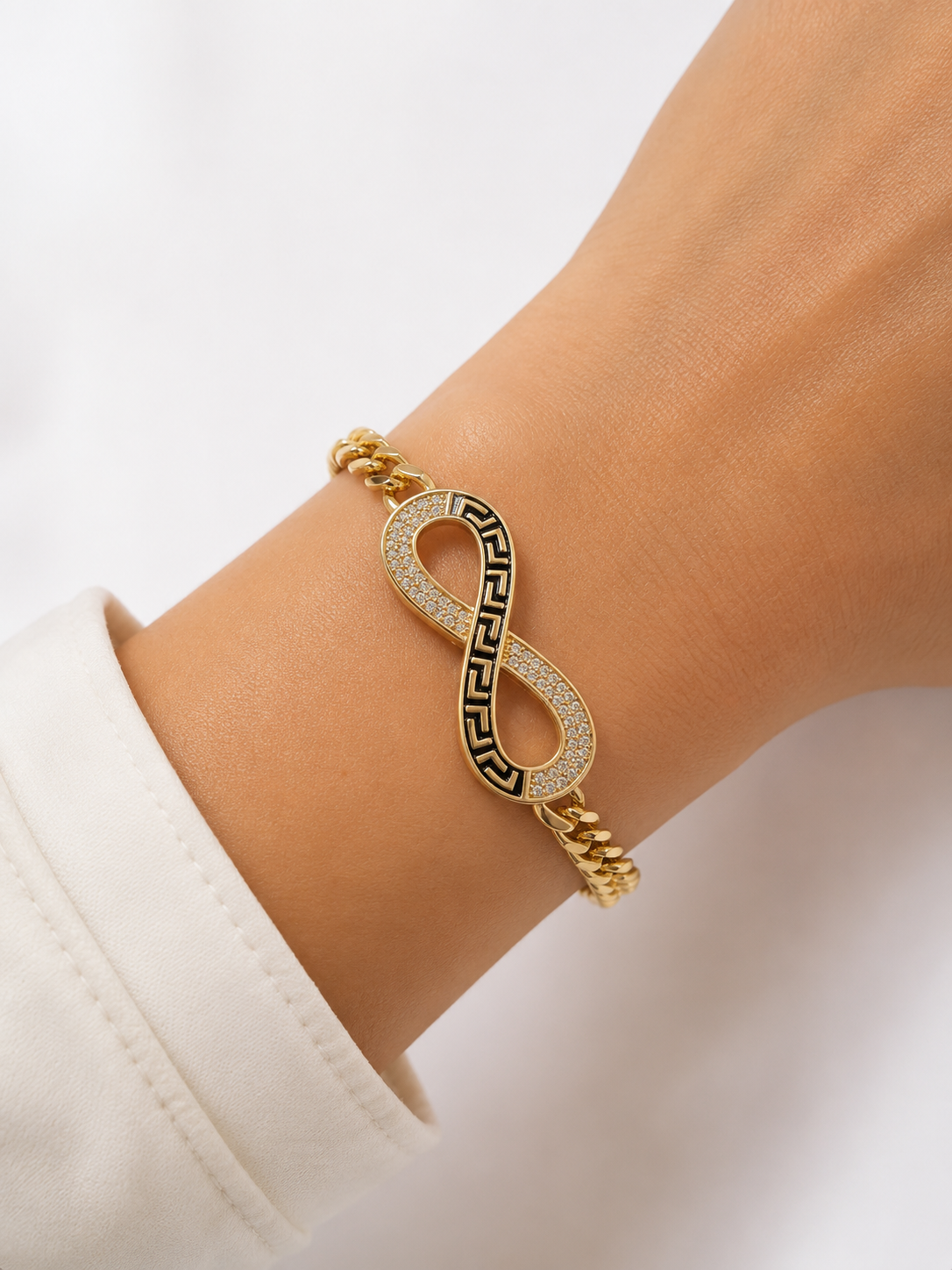 Greek Key Infinity Cuban Link Bracelet