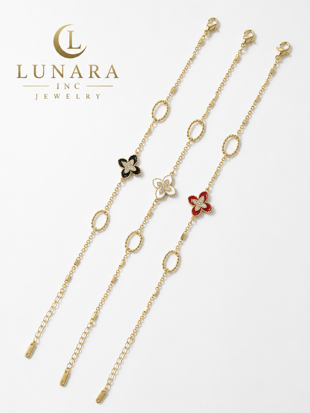 Clover Charm Bracelet Collection – (Black, White & Red)