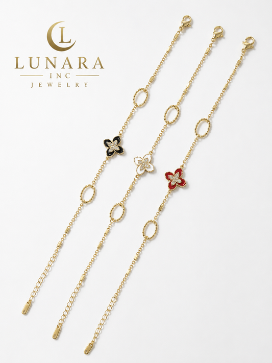 Clover Charm Bracelet Collection – (Black, White & Red)