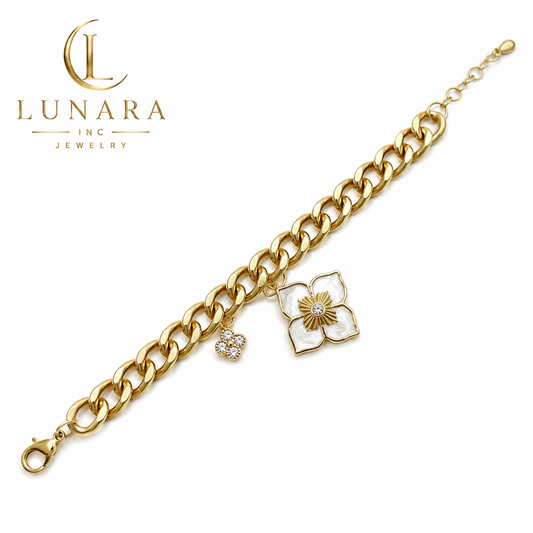 Lunara Bloom Charm Cuban Bracelet