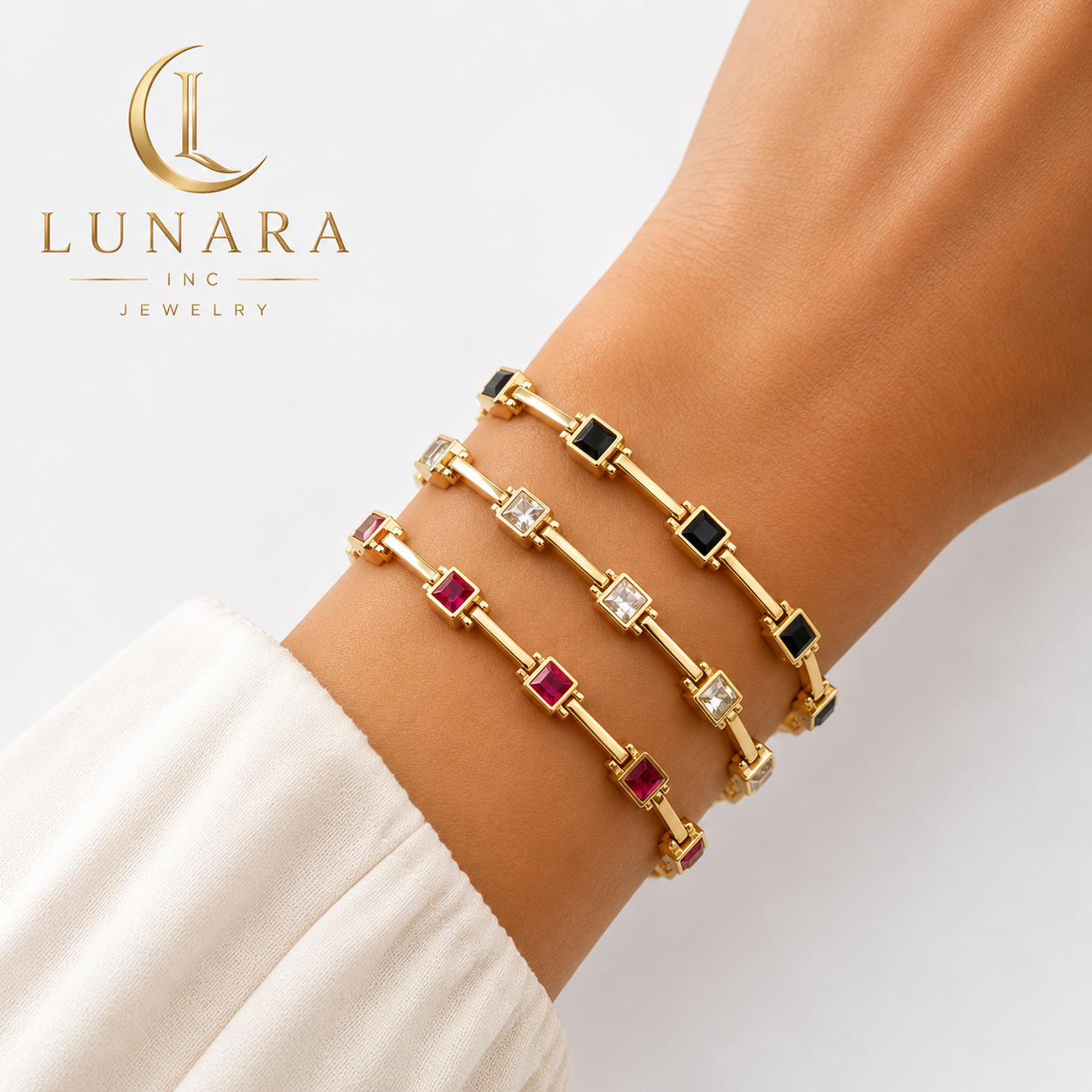 Lunara Square Crystal Link Bracelet