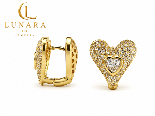 Luna Crystal Heart Huggie Earrings