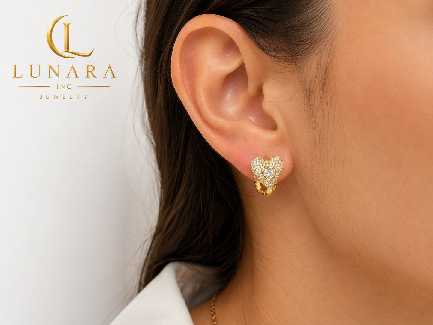 Luna Crystal Heart Huggie Earrings