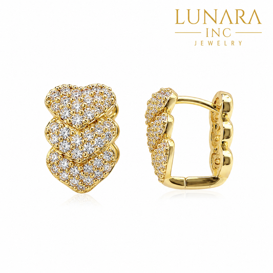 Lunara Triple Heart Pavé Huggie Earrings