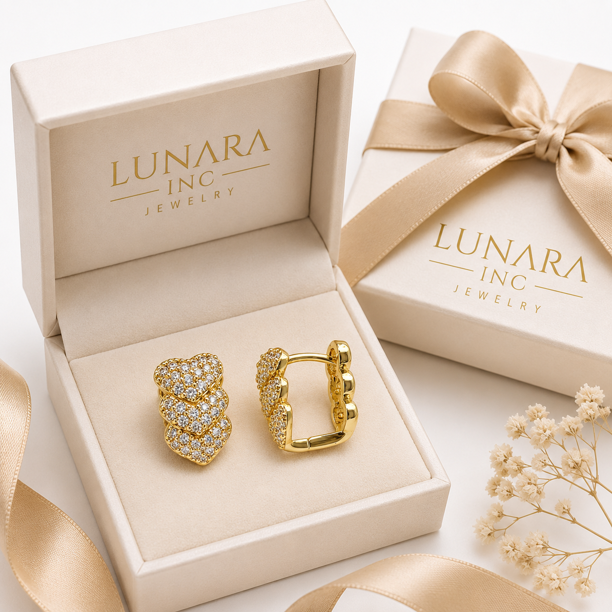 Lunara Triple Heart Pavé Huggie Earrings