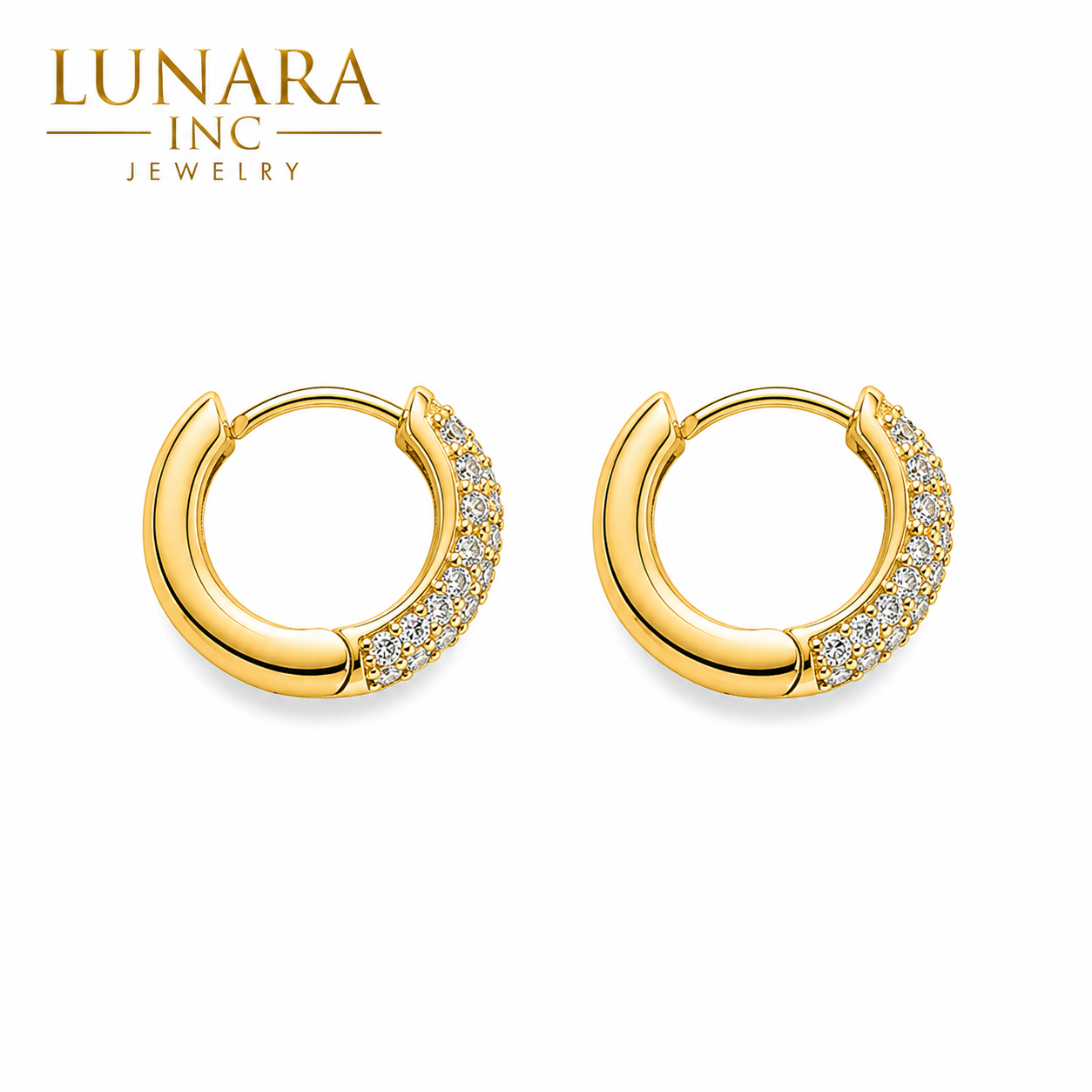 Lunara Pavé Huggie Hoop Earrings – Gold