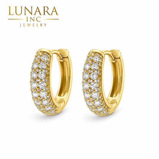 Lunara Pavé Huggie Hoop Earrings – Gold