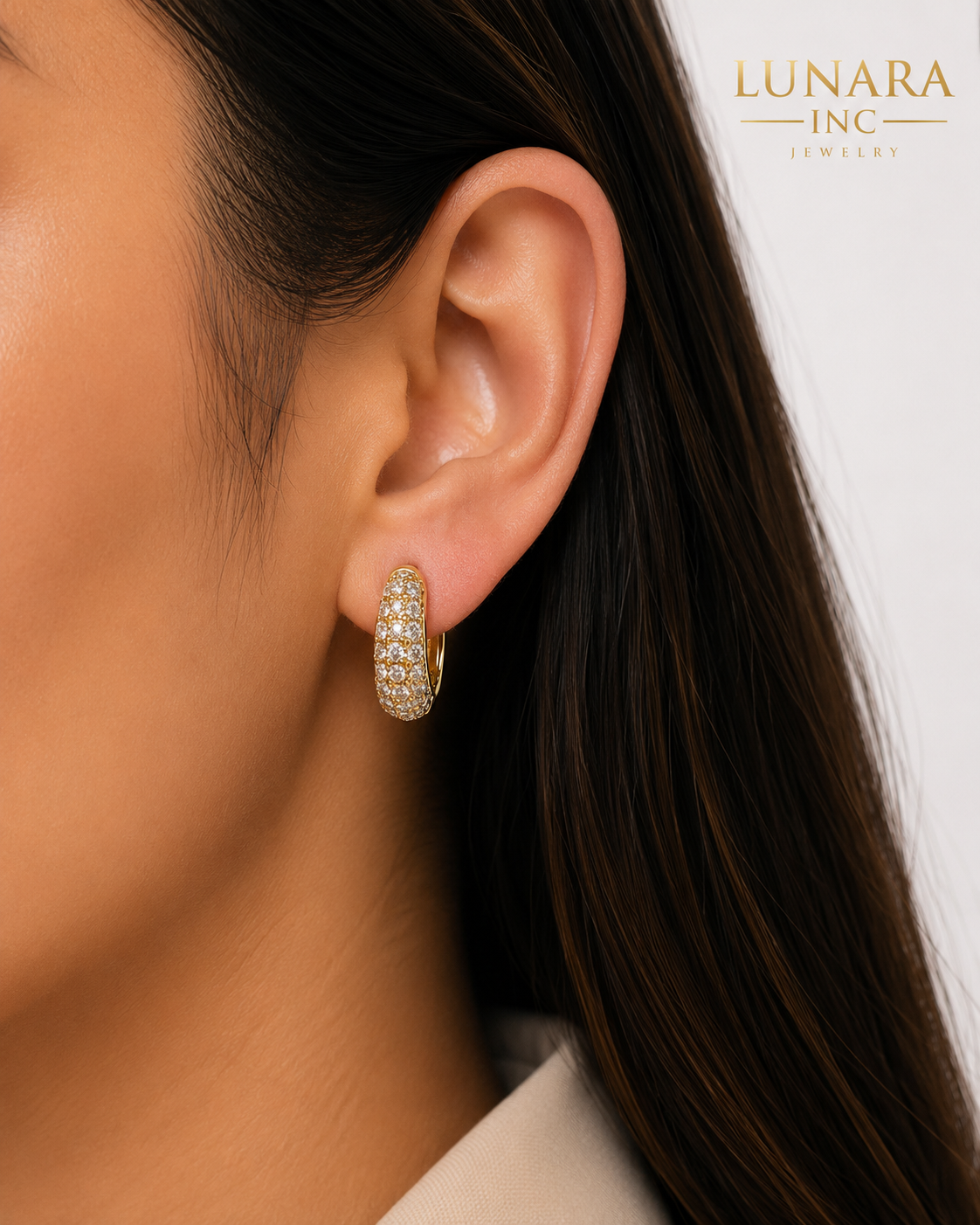Lunara Pavé Huggie Hoop Earrings – Gold