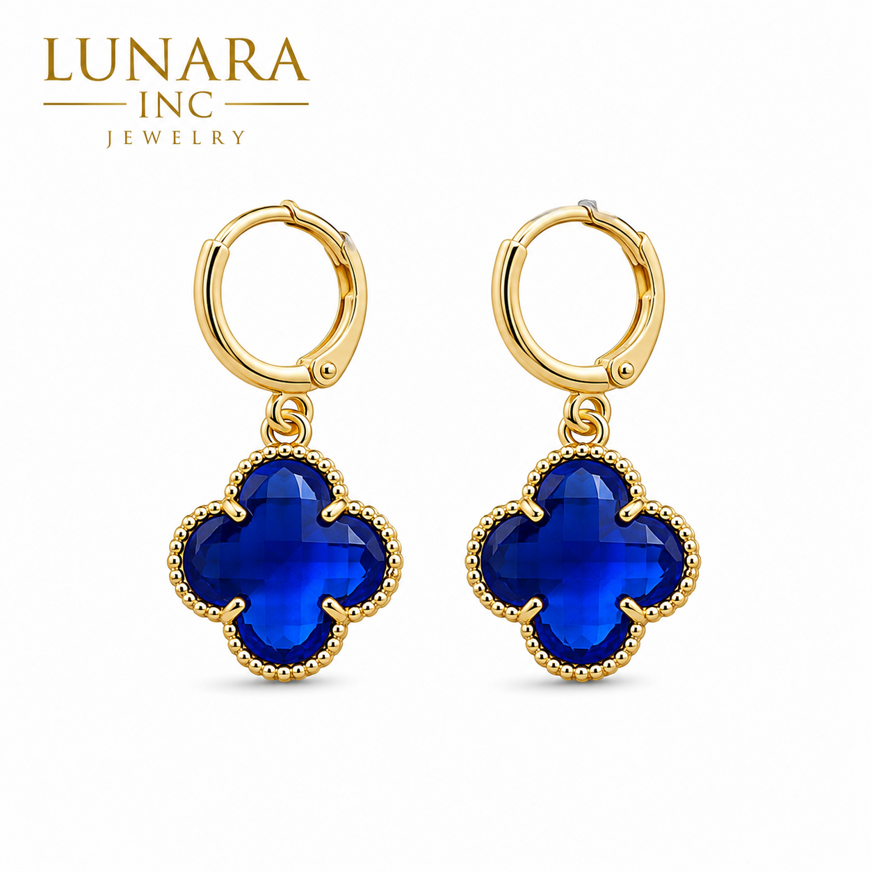 Lunara Sapphire Clover Huggie Earrings