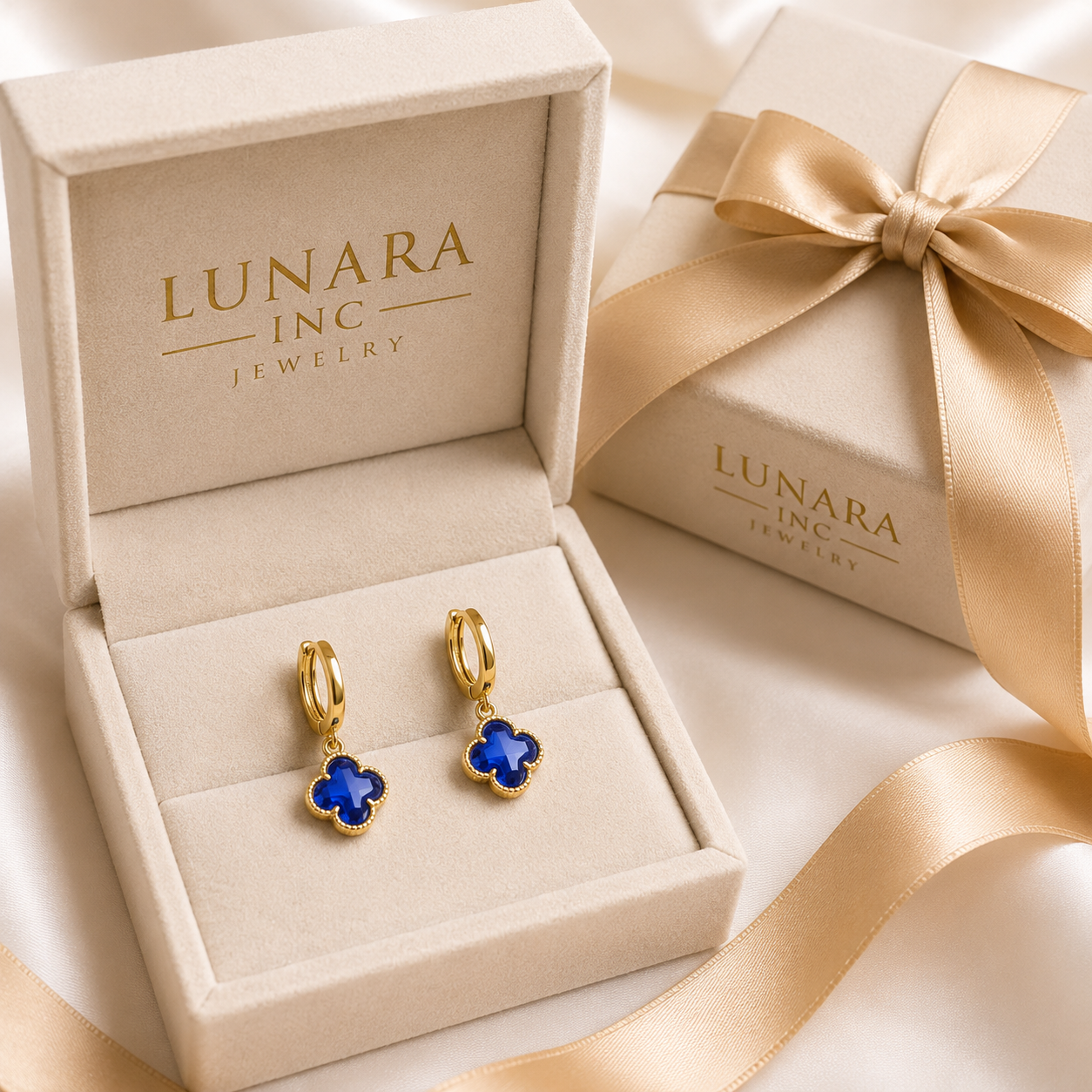 Lunara Sapphire Clover Huggie Earrings