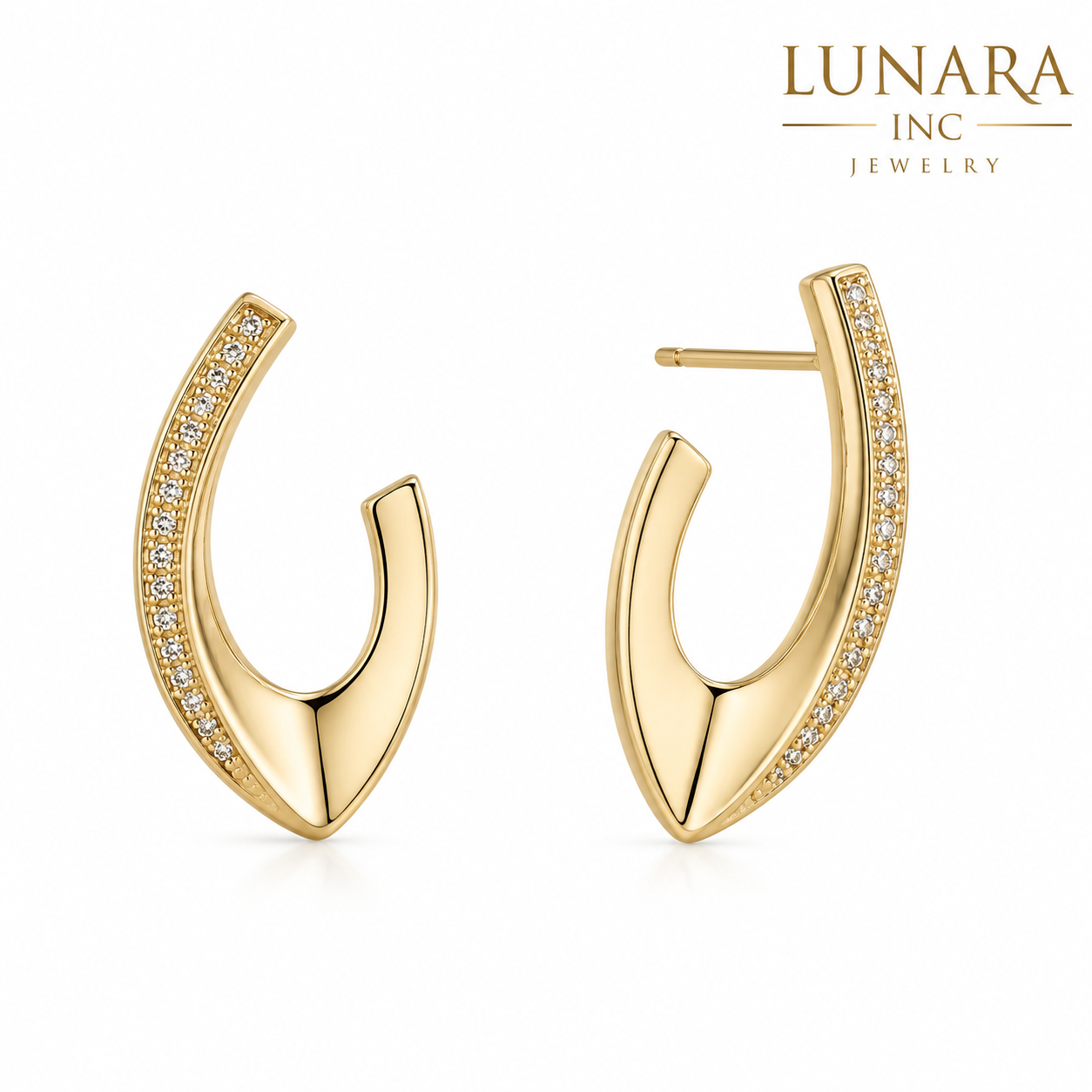 Lunara Pavé Curved Hoop Earrings