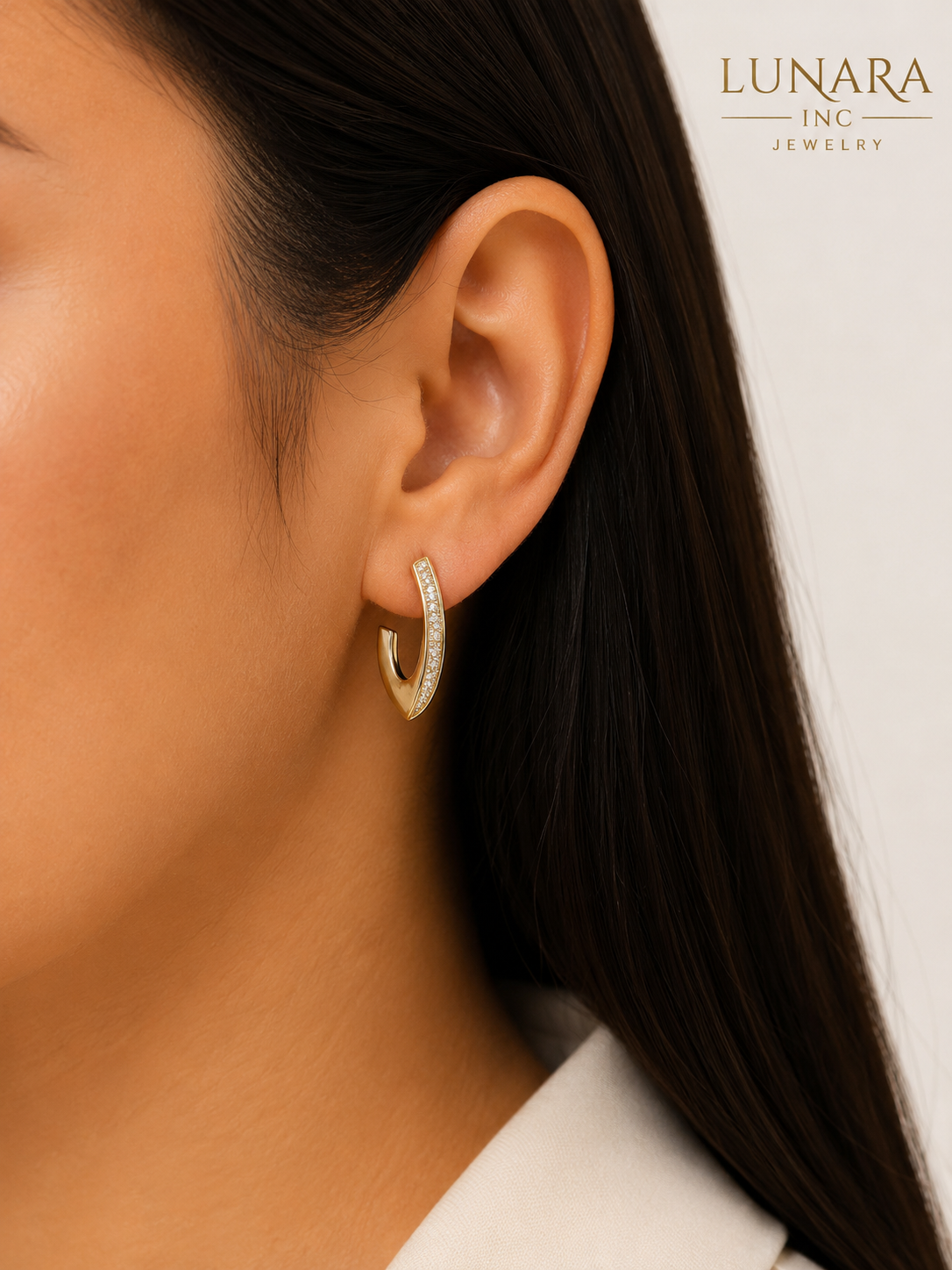 Lunara Pavé Curved Hoop Earrings