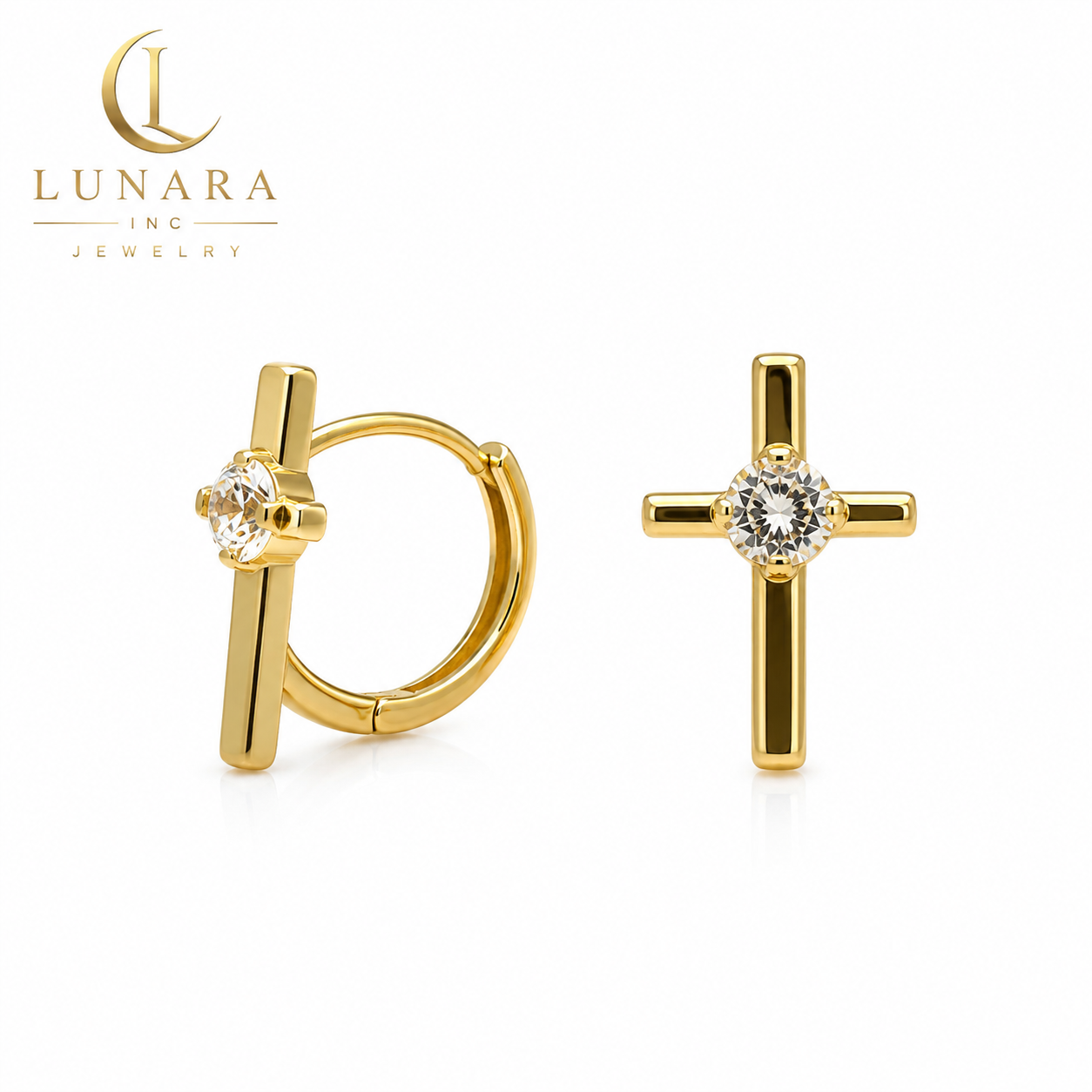 Radiant Cross Huggie Earrings