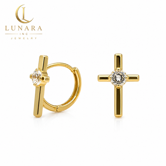 Radiant Cross Huggie Earrings