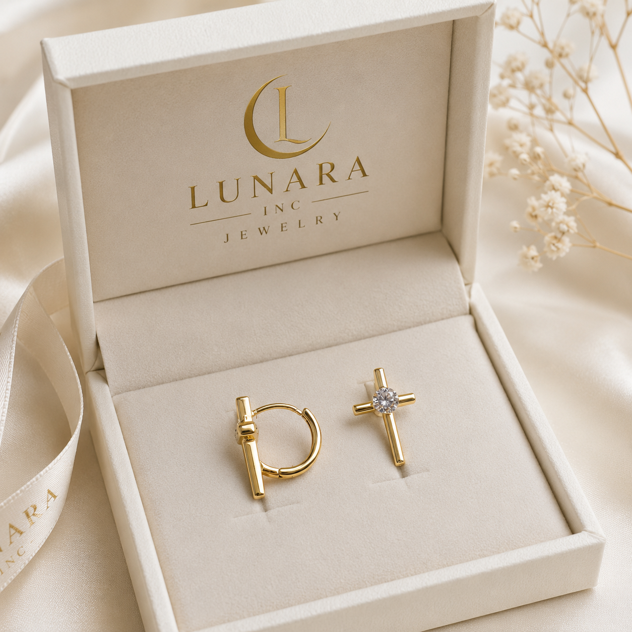 Radiant Cross Huggie Earrings