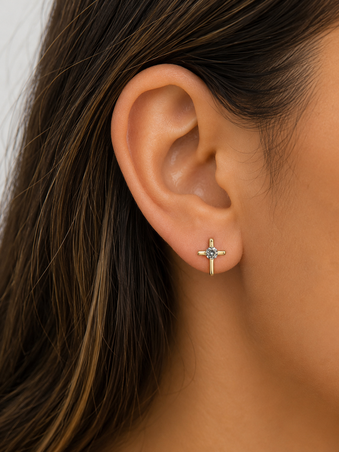 Radiant Cross Huggie Earrings