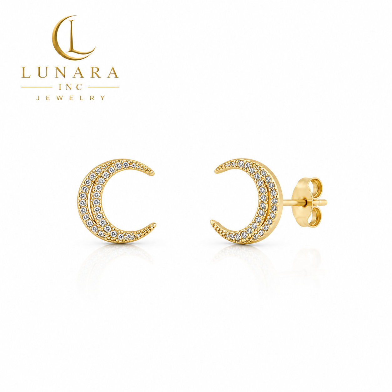 Celestial Crescent Moon Stud Earrings