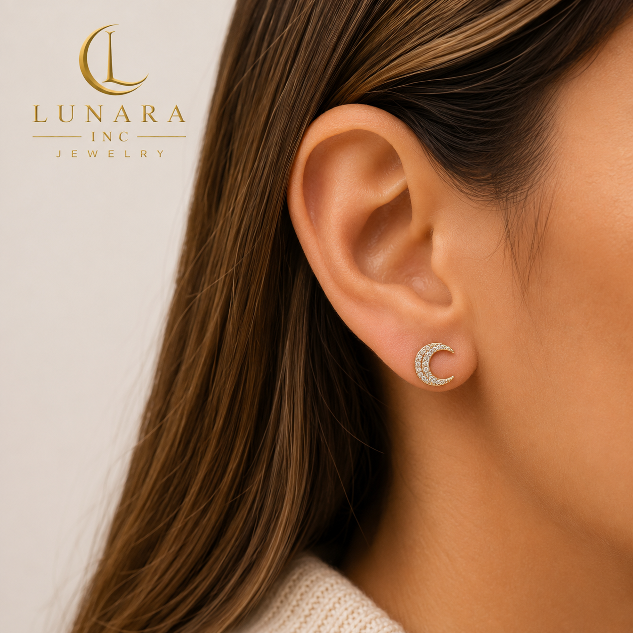 Celestial Crescent Moon Stud Earrings