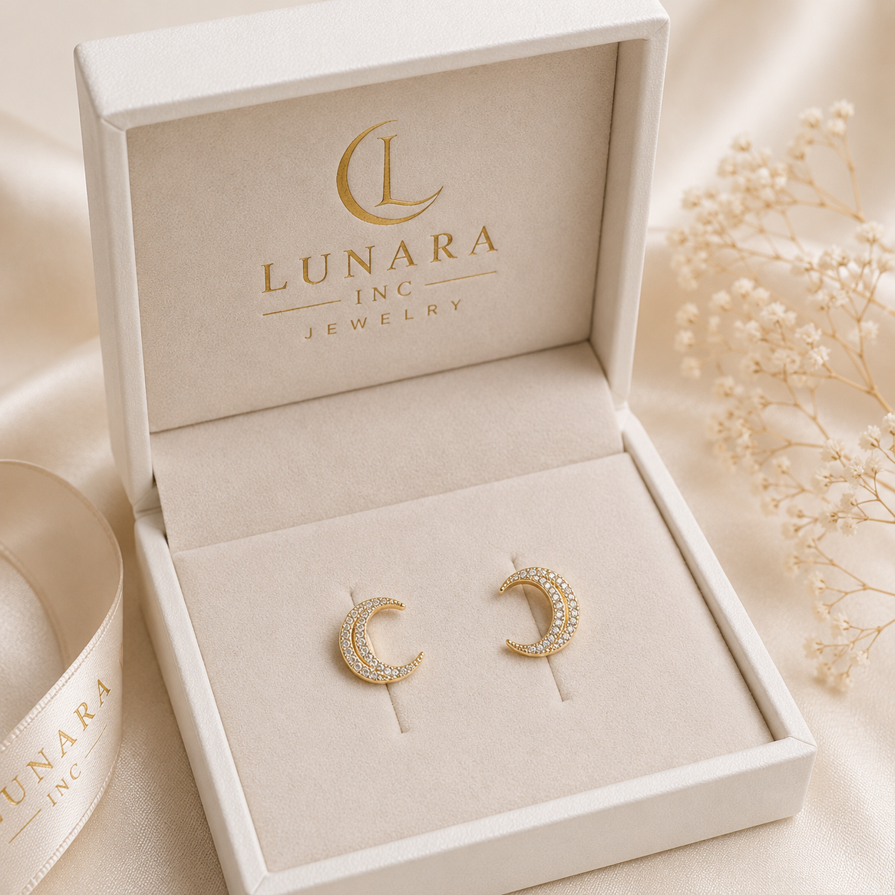 Celestial Crescent Moon Stud Earrings