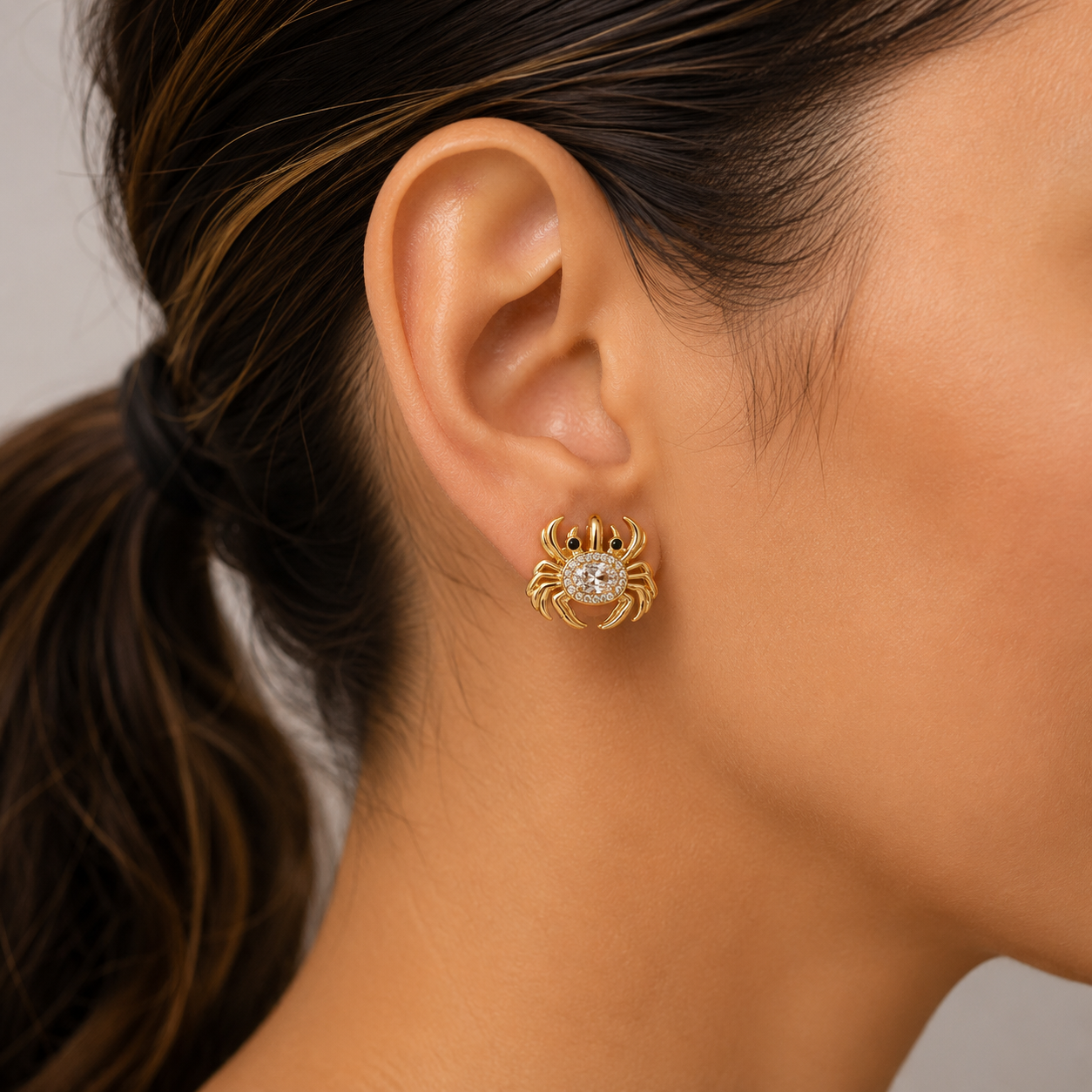 Crystal Crab Huggie Earrings