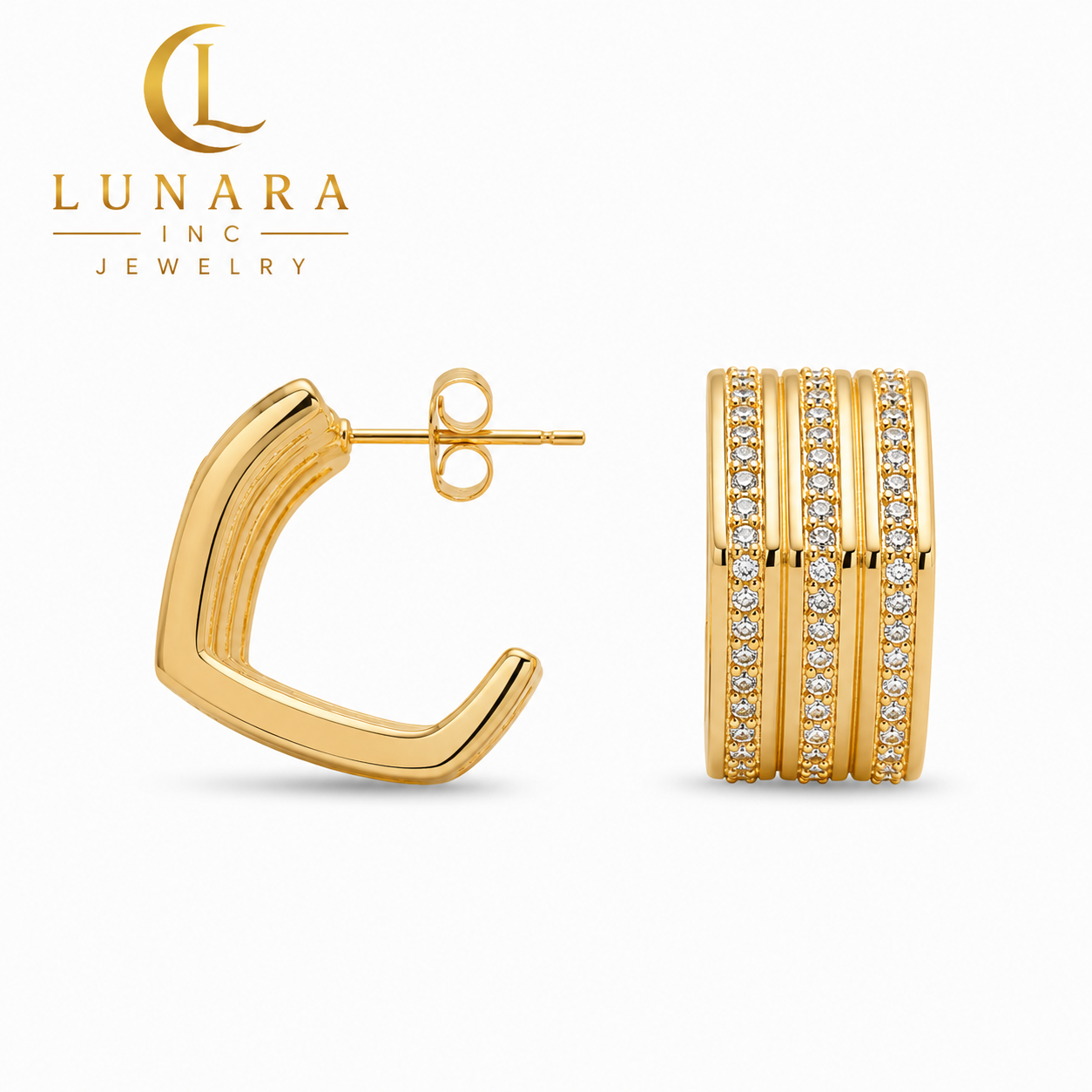 Triple Row Pavé Open Hoop Earrings
