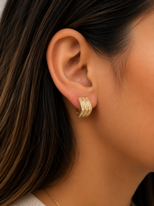 Triple Row Pavé Open Hoop Earrings