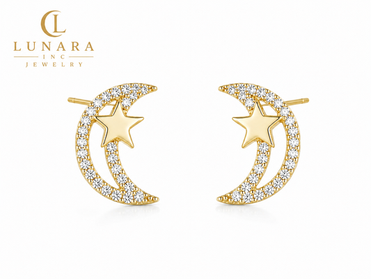 Celestial Star & Moon Stud Earrings