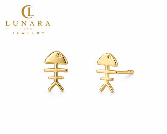 Lucky Fishbone Stud Earrings