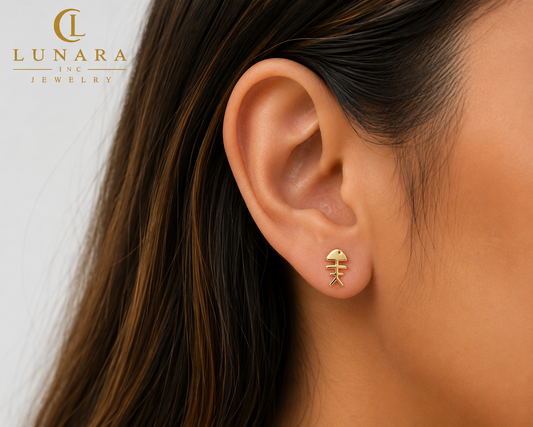 Lucky Fishbone Stud Earrings