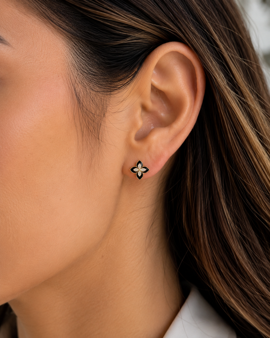 White Floral Enamel Stud Earrings