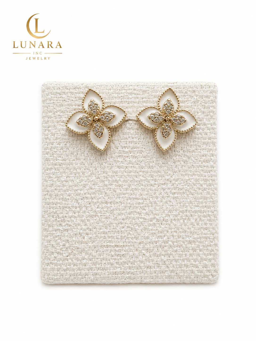 White Floral Enamel Stud Earrings