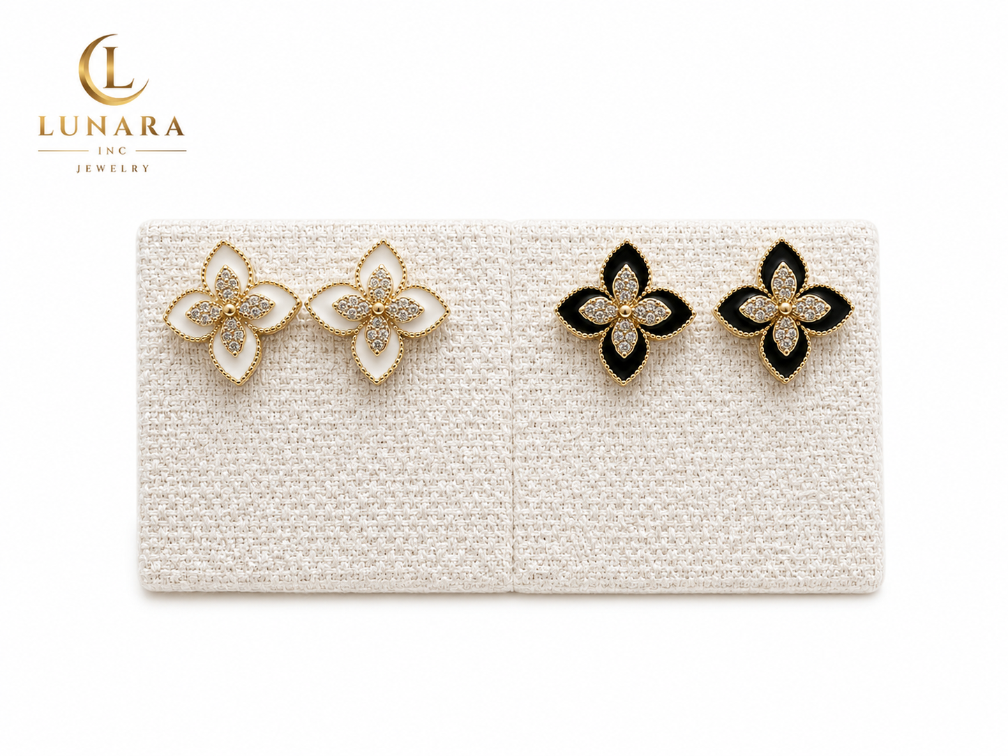White Floral Enamel Stud Earrings
