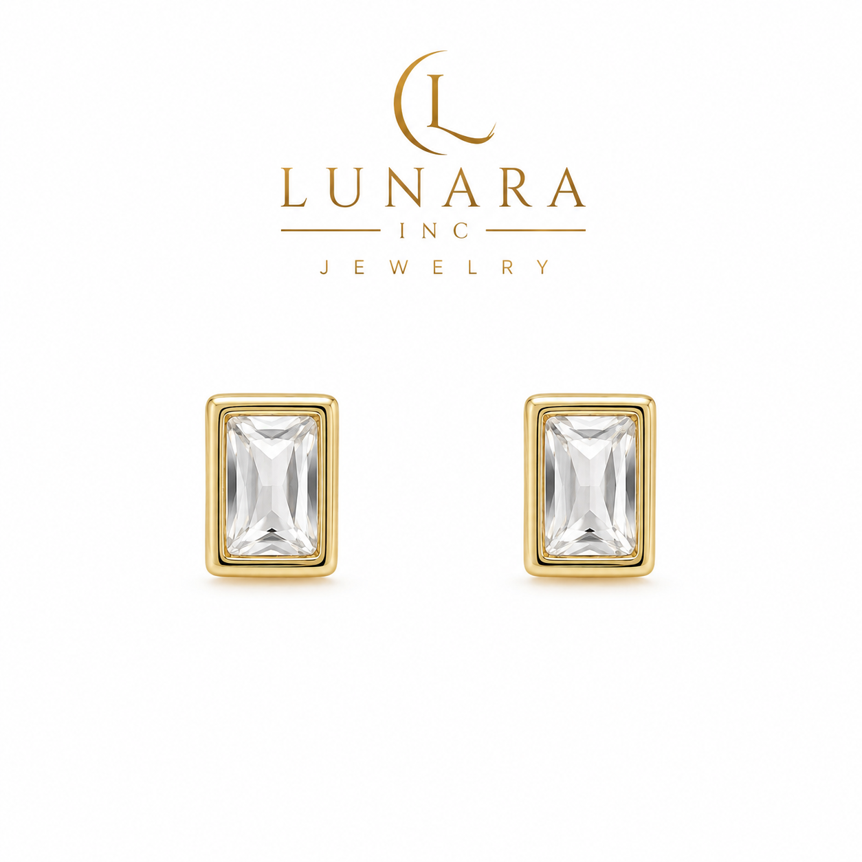 Clear Emerald-Cut Stud Earrings