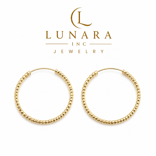 Beaded Gold Hoop Earrings | Classic Textured Hoops