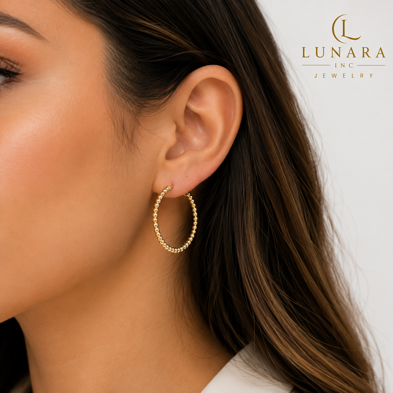 Beaded Gold Hoop Earrings | Classic Textured Hoops