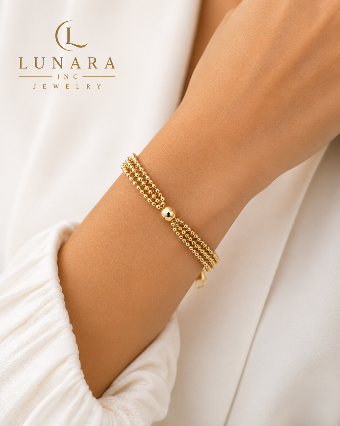 Multi-Strand Beaded Gold Bracelet