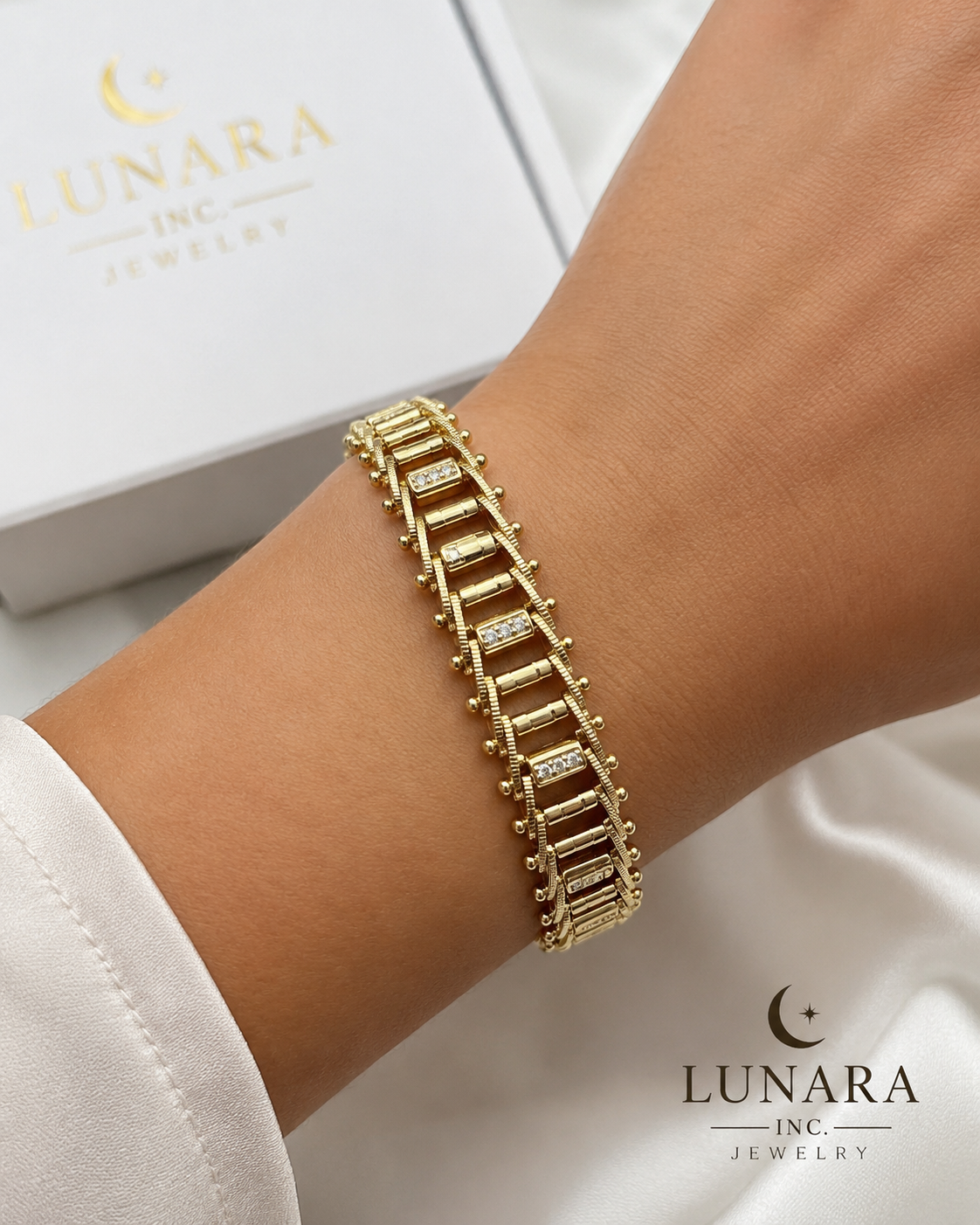Brazilian Gold Filled CZ Bracelet 10mm | Elegant Statement Bracelet for Women