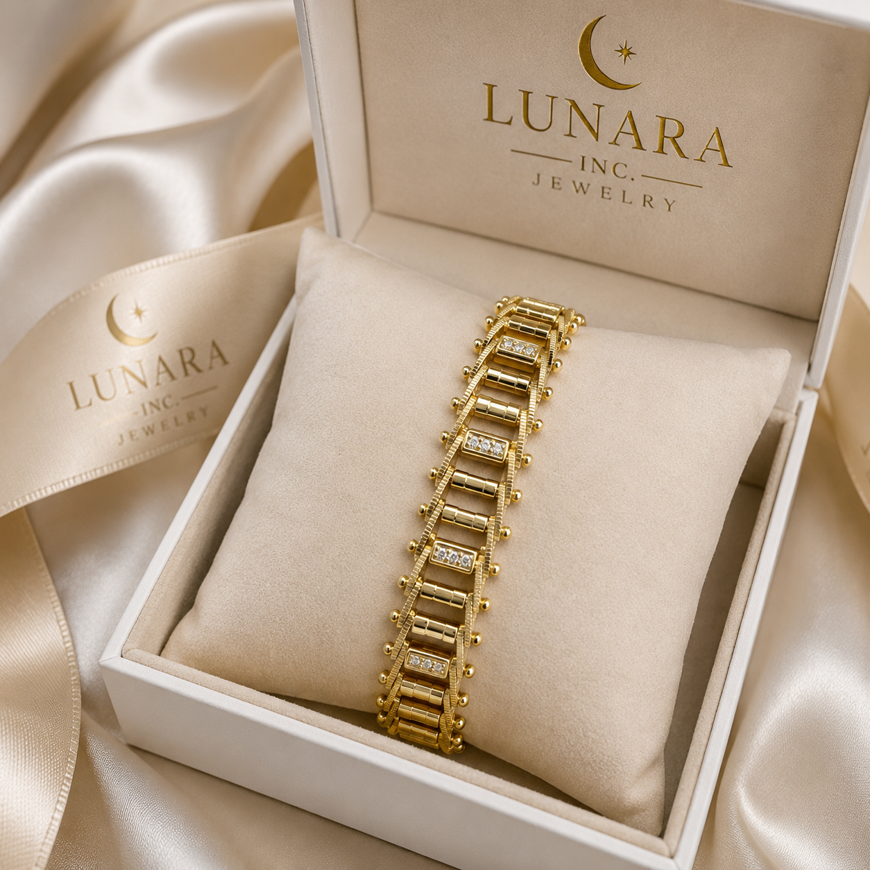 Brazilian Gold Filled CZ Bracelet 10mm | Elegant Statement Bracelet for Women