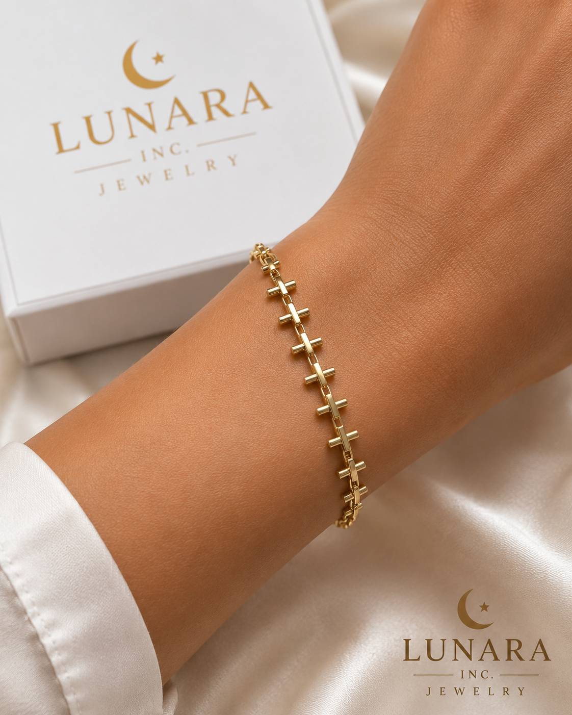 Brazilian Gold Filled Geometric Link Bracelet | Minimalist Adjustable Bracelet for Women