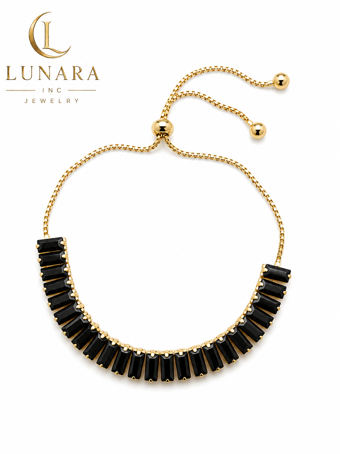 Lunara Black Baguette Adjustable Bracelet – Gold Tone