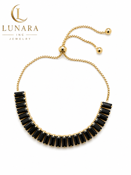 Lunara Black Baguette Adjustable Bracelet – Gold Tone