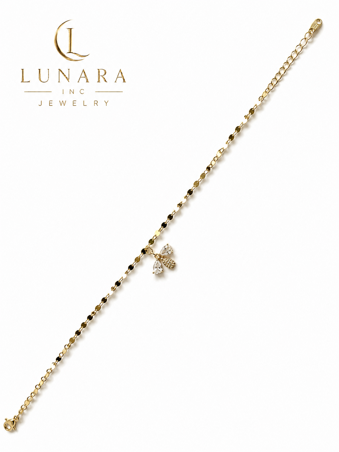 Lunara Bee Charm Bracelet – Gold Beaded Chain with Crystal Accents