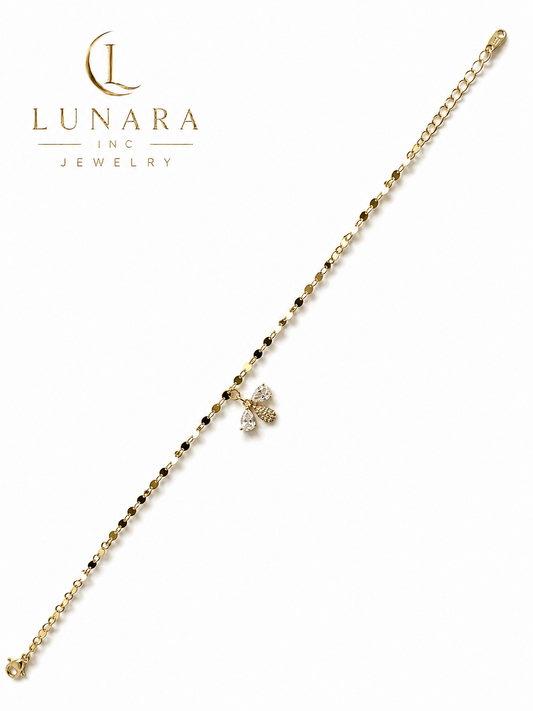 Lunara Bee Charm Bracelet – Gold Beaded Chain with Crystal Accents
