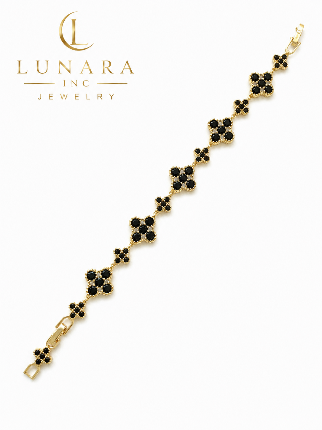 Lunara Black Clover Bracelet – Gold Plated Crystal Station Bracelet