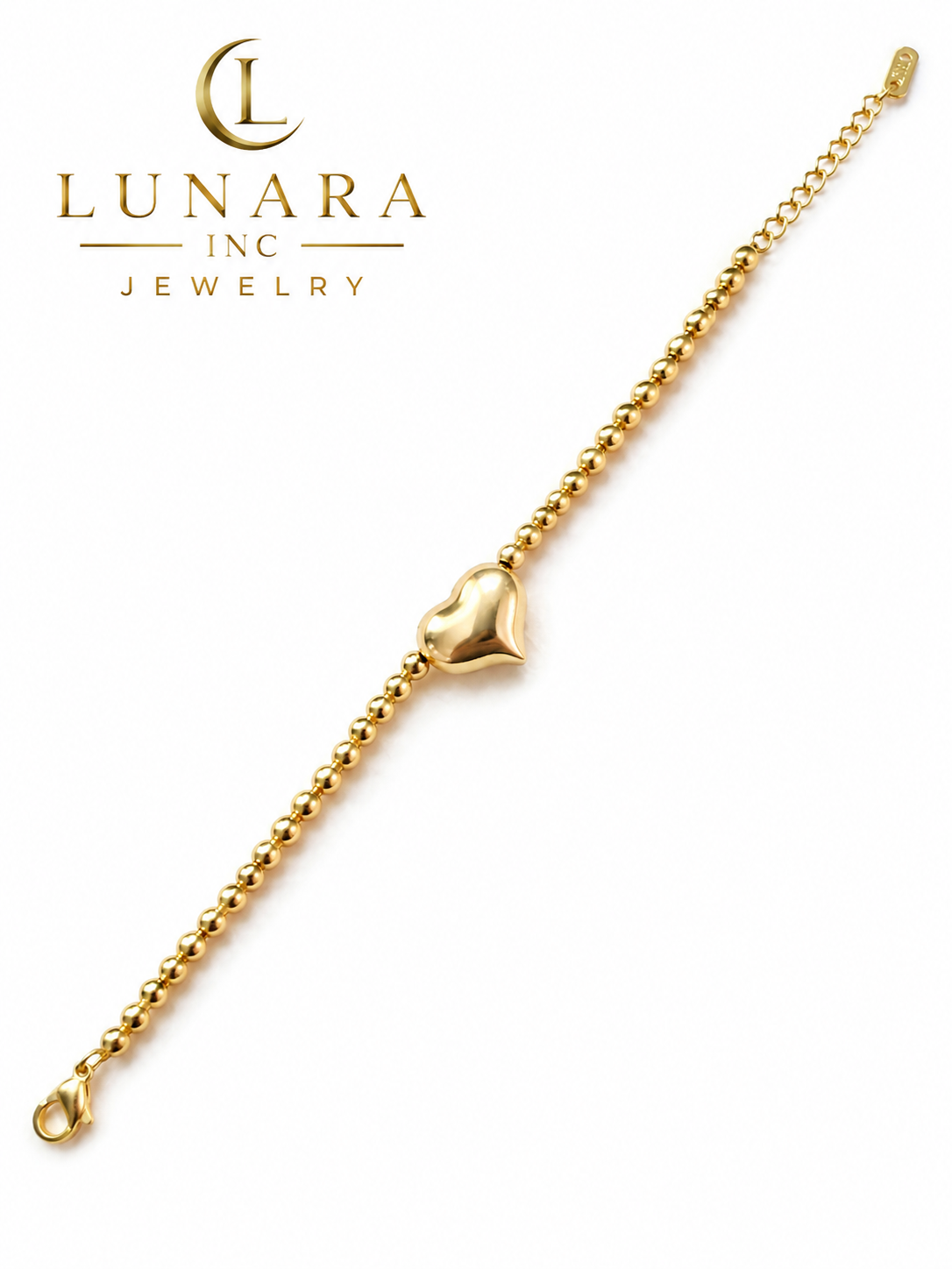 Lunara Golden Heart Bracelet – Minimalist Gold Beaded Chain