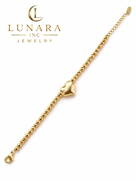 Lunara Golden Heart Bracelet – Minimalist Gold Beaded Chain