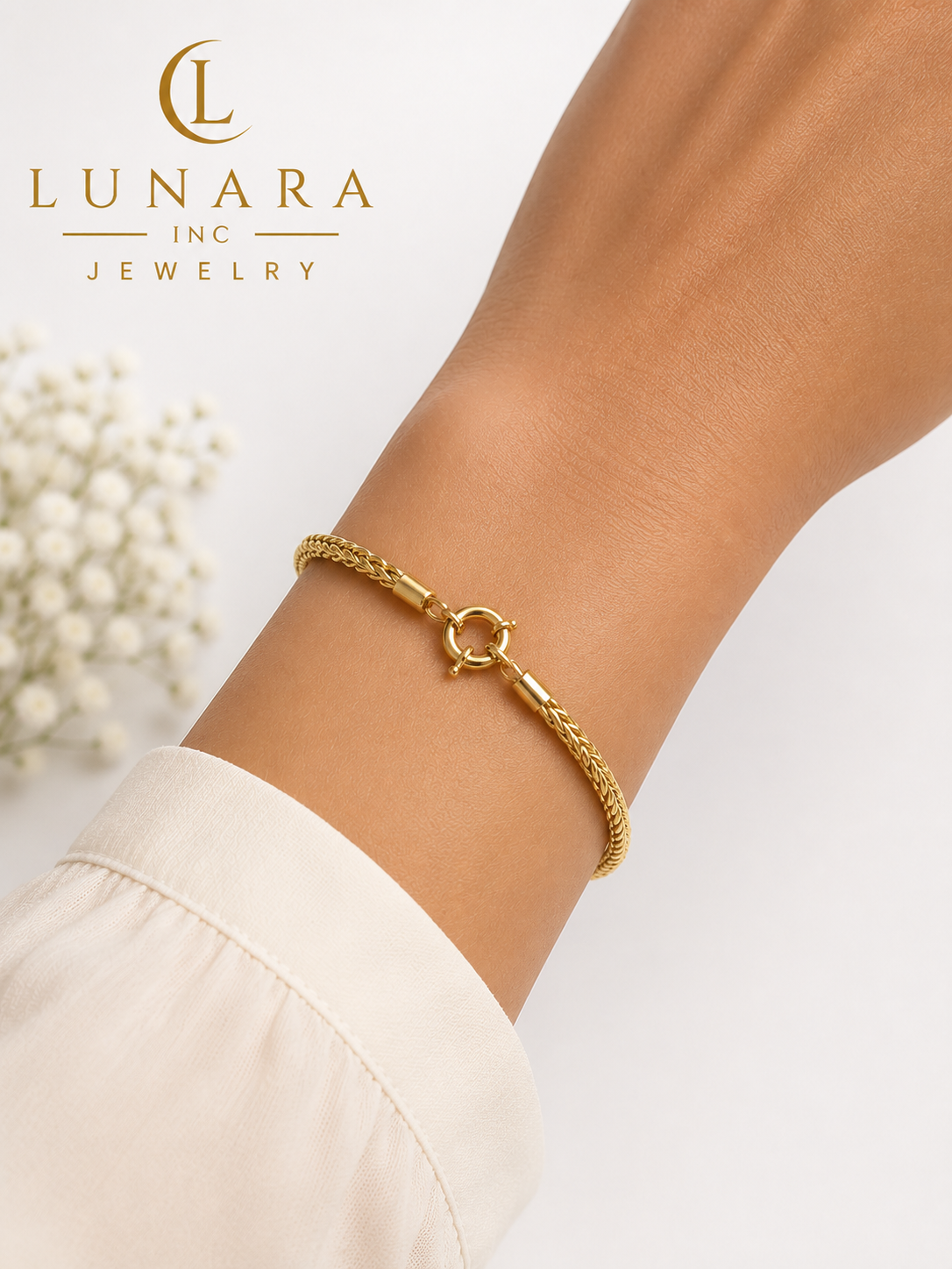 Lunara Gold Herringbone Bracelet – Classic Woven Chain