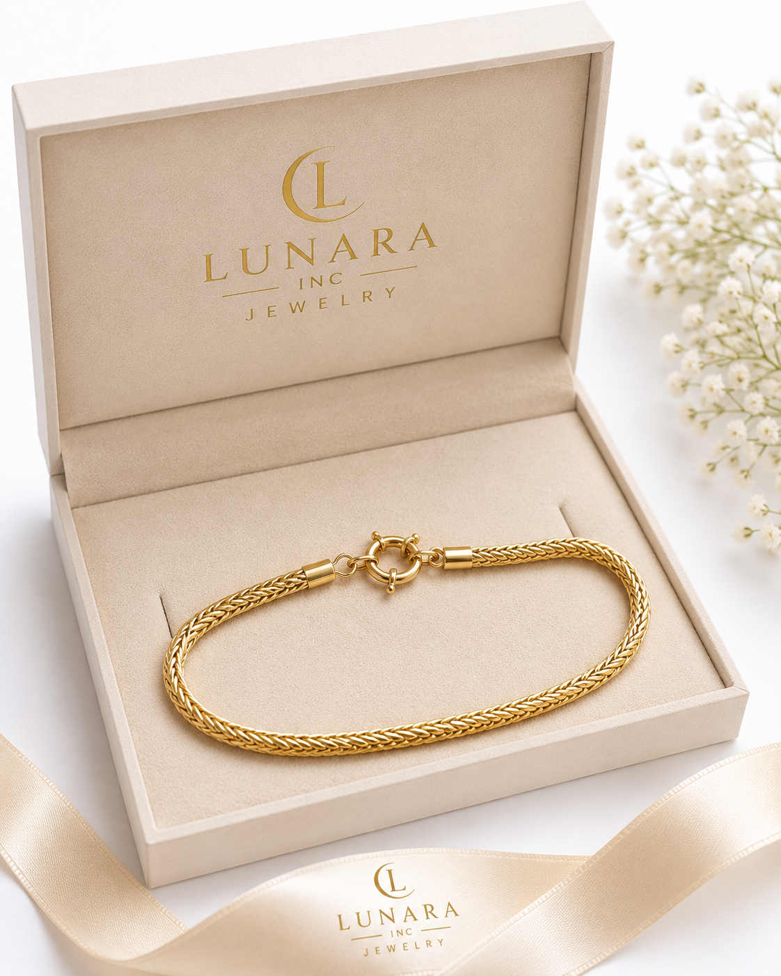 Lunara Gold Herringbone Bracelet – Classic Woven Chain