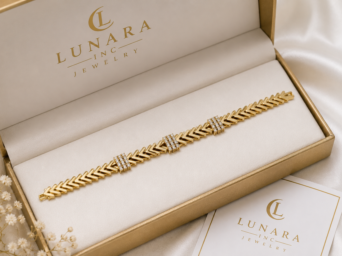Lunara Chevron Crystal Bracelet – Gold Geometric Link Bracelet