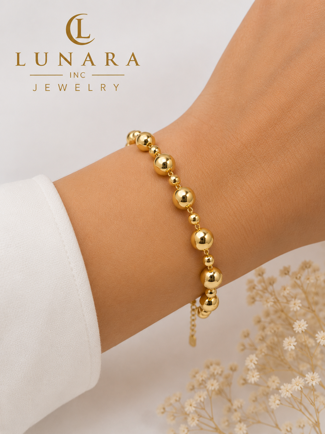 Lunara Gold Beaded Bracelet – 8 mm & 4 mm Ball Bracelet